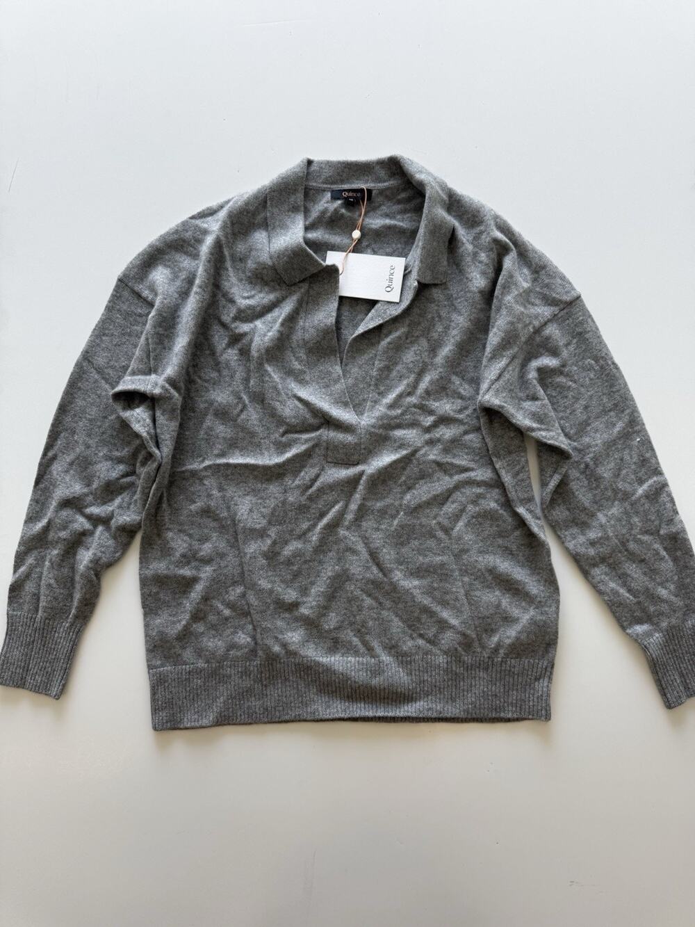 Quince NWT Mongolian Cashmere Polo Sweater Heather Grey size M Medium